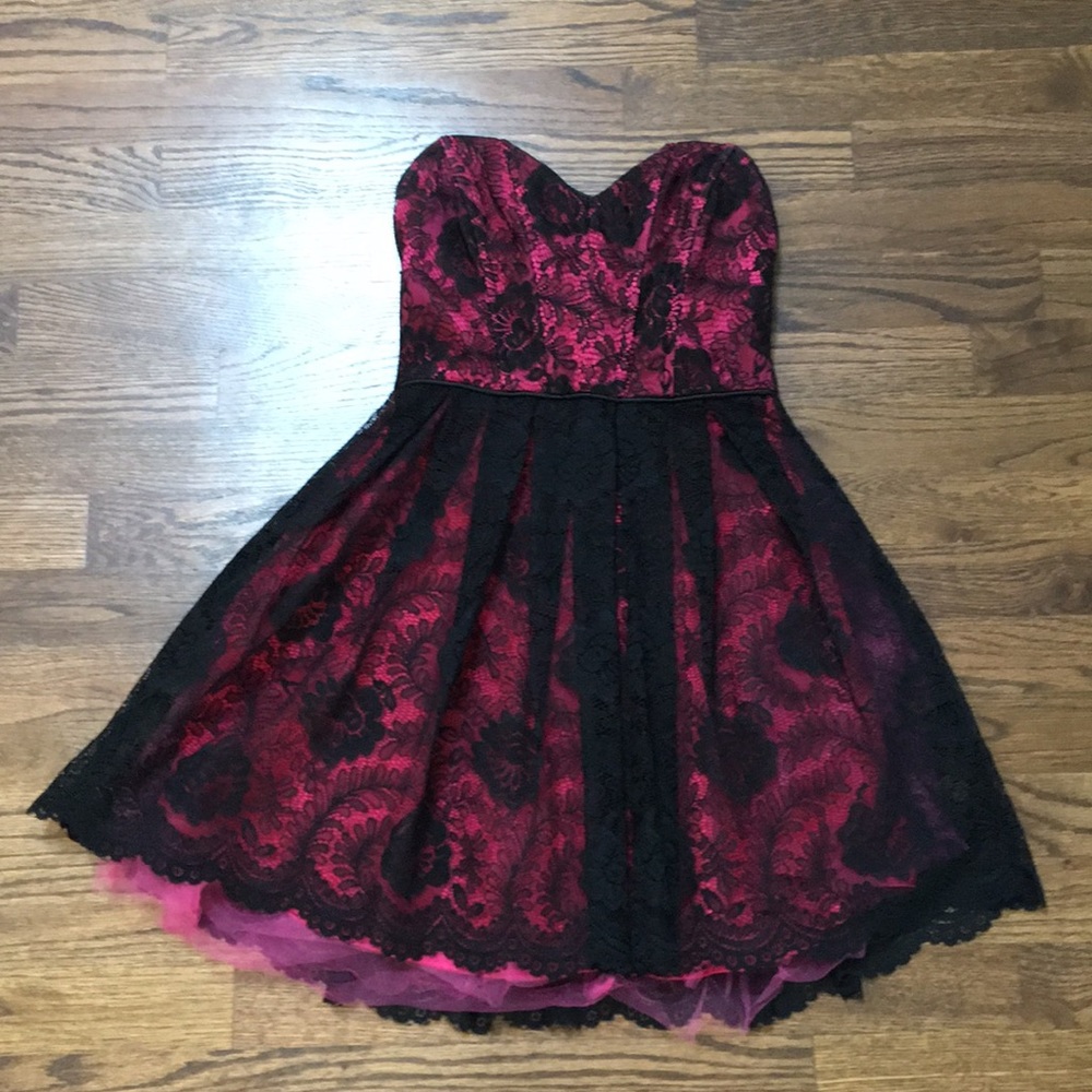 Black lace with hot pink satin dress